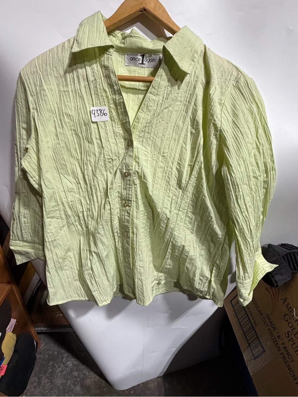 #4386-Once Again Light Green Crinkle Button-Down Shirt